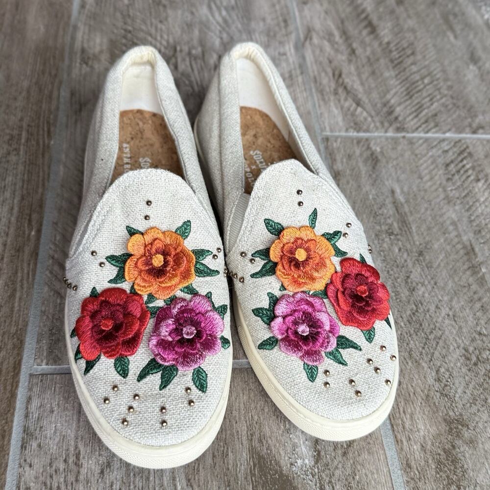 Soludos x Anthropologie Bahia Floral Embroidered Slip On Sneakers Size 9